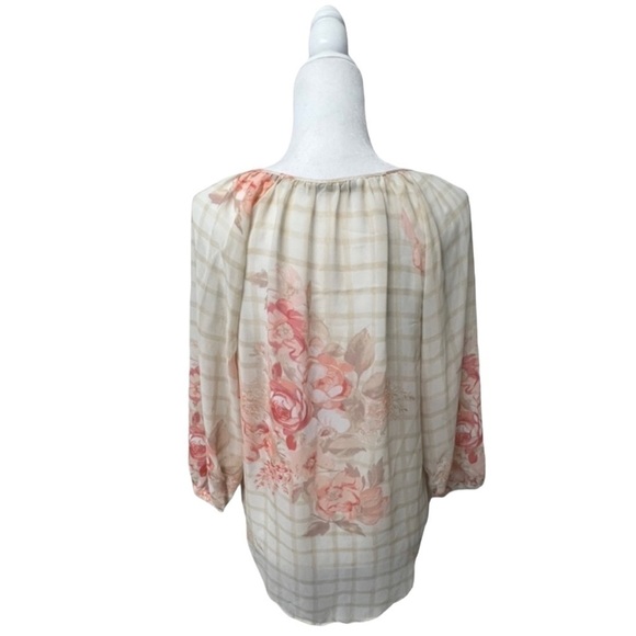 LC Lauren Conrad Cream Striped Floral Sheer Long Sleeve Top - Size Small - Picture 9 of 16